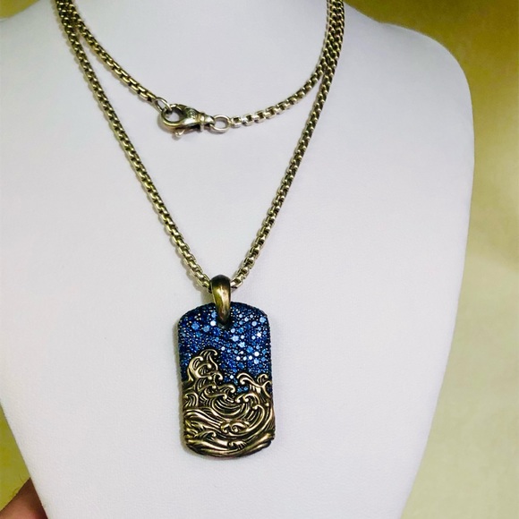 David Yurman Waves Blue Sapphire Tag & 22” Chain - Picture 2 of 10